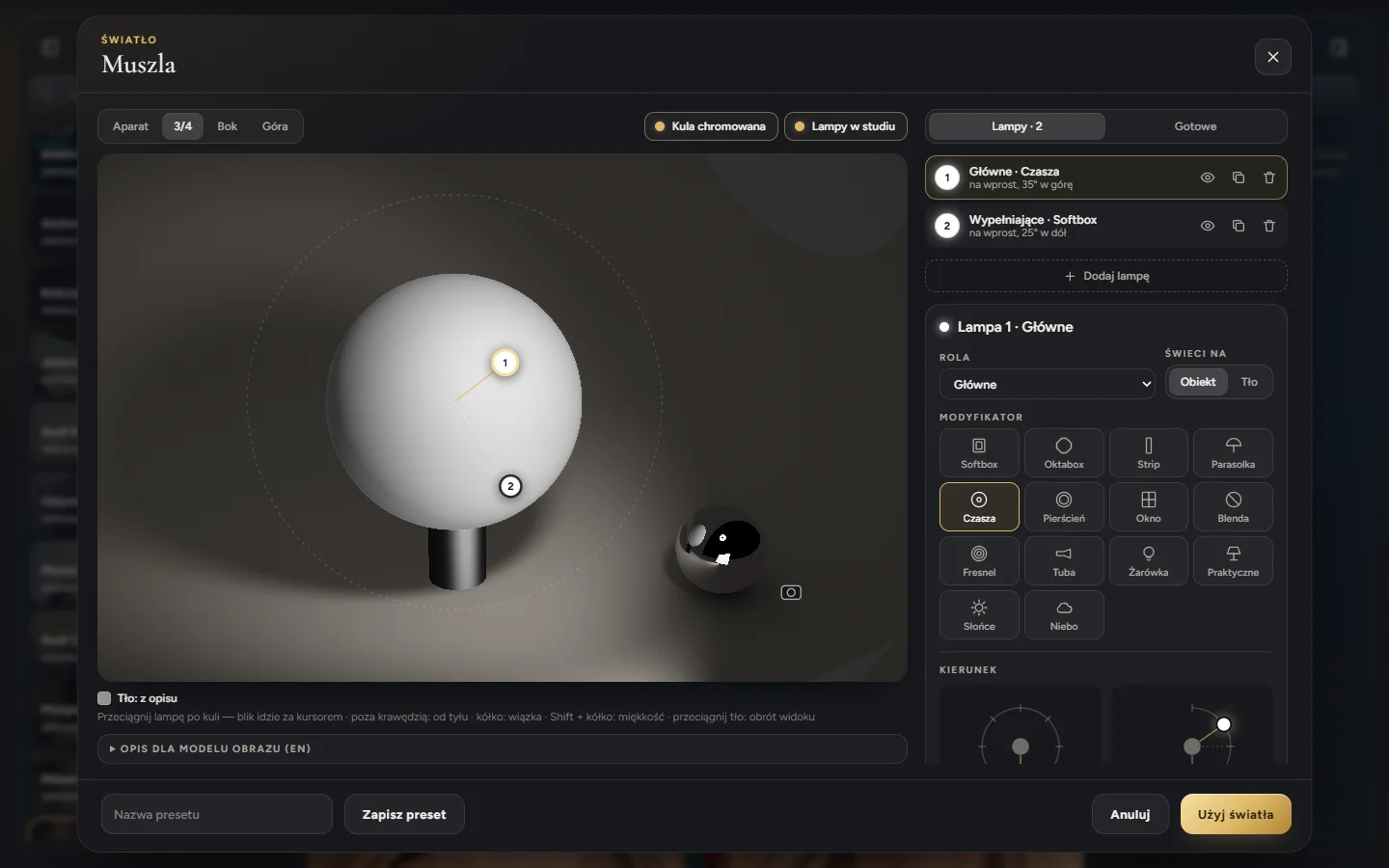 Edytor świateł z podglądem ray-tracing